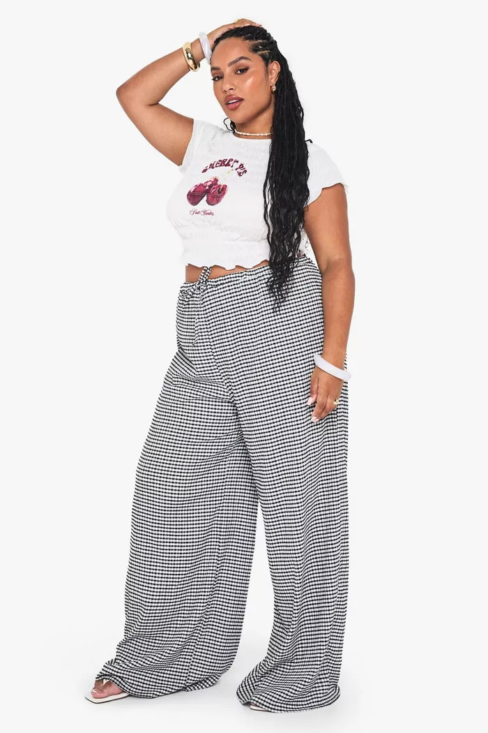 PLUS TIE FRONT GINGHAM TROUSER | boohoo (US & Canada)