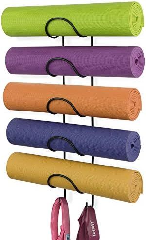 Wallniture Moduwine Yoga Mat Storage Rack, Towel Rack with Hooks for Hanging Yoga Strap, Resistan... | Amazon (US)