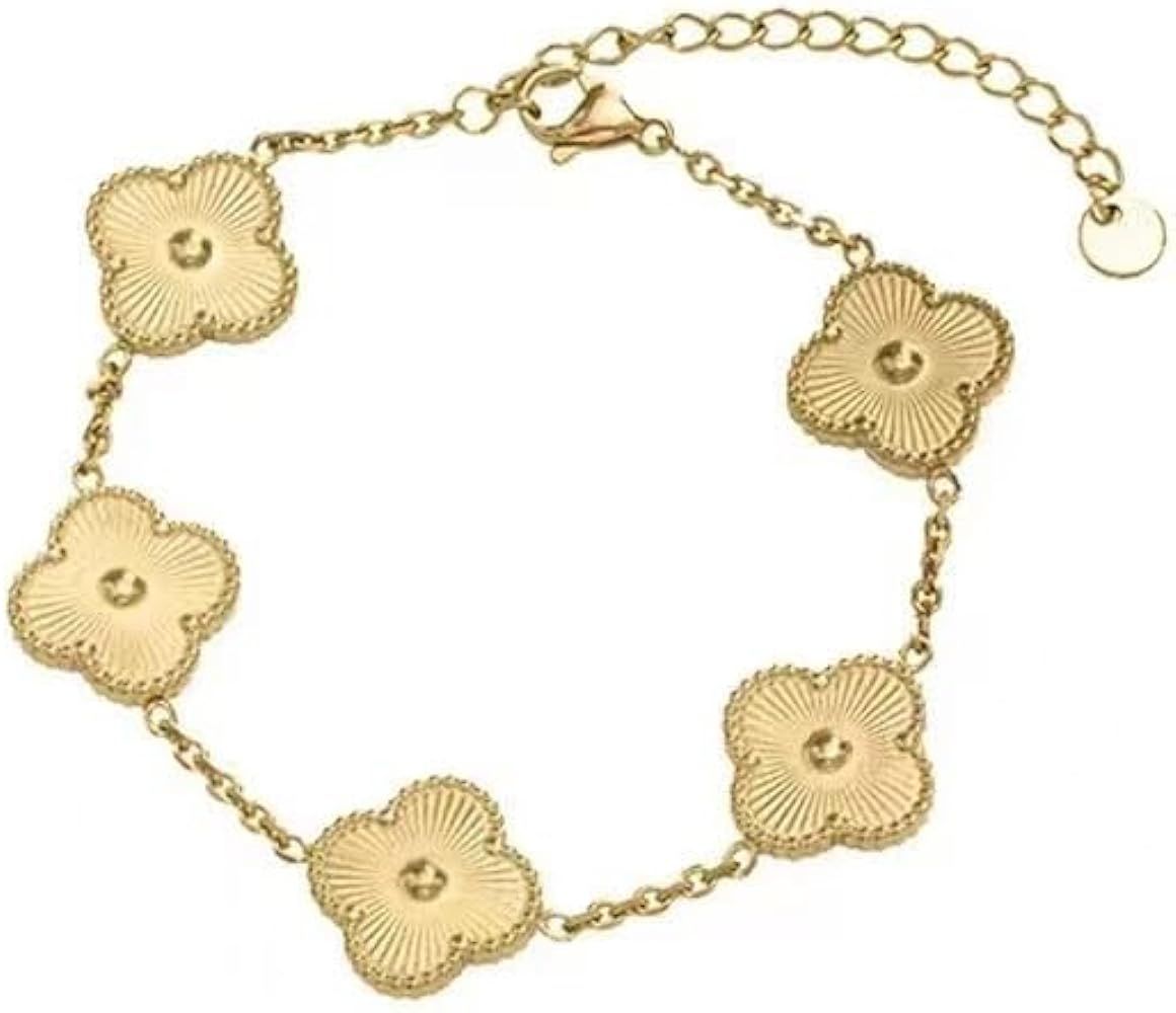 hwojjha Four-Leaf Clover Five-Flower 18k Gold Bracelet Fashion gold Clover | Amazon (US)