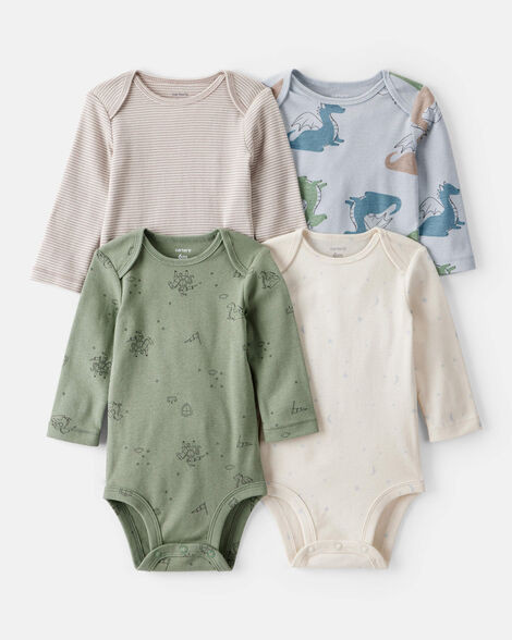 Baby Boy 4-Pack Dragon Star Print Cotton Long-Sleeve Multipack Bodysuits - Blue/White/Green | Carter's Inc