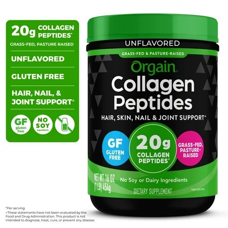 Orgain Hydrolyzed Grass Fed 20g Collagen Peptides Powder, Unflavored, 1lb | Walmart (US)