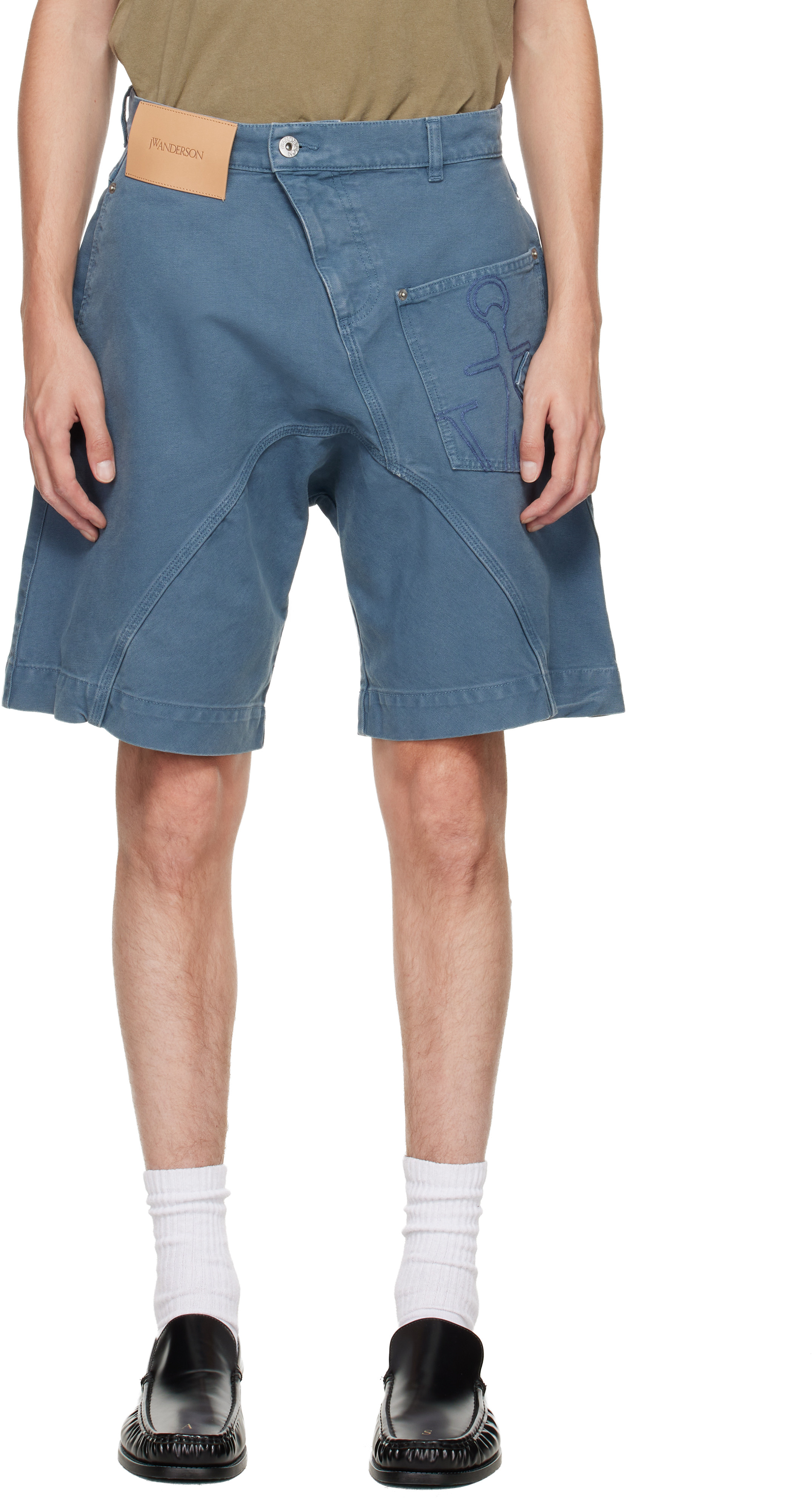 JW Anderson Blue Twisted Workwear Denim Shorts | SSENSE