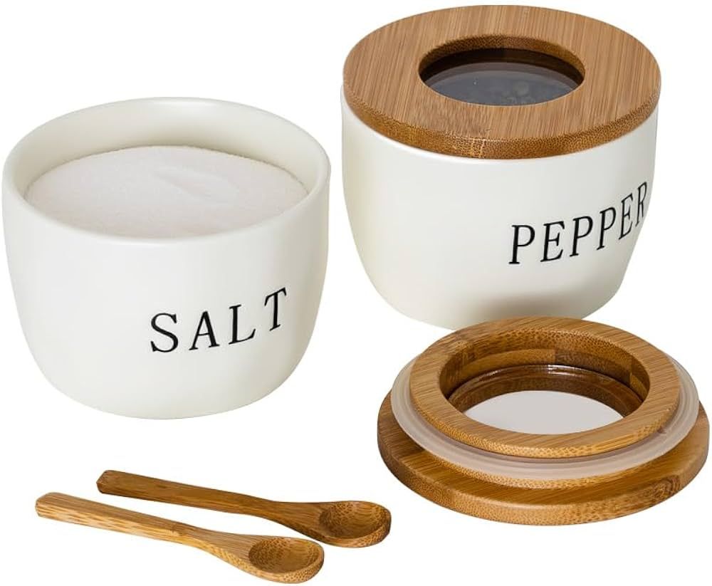 Howise 2 Pack Salt and Pepper Bowls Set, Ceramic Salt and Pepper Containers with Visible Airtight... | Amazon (US)