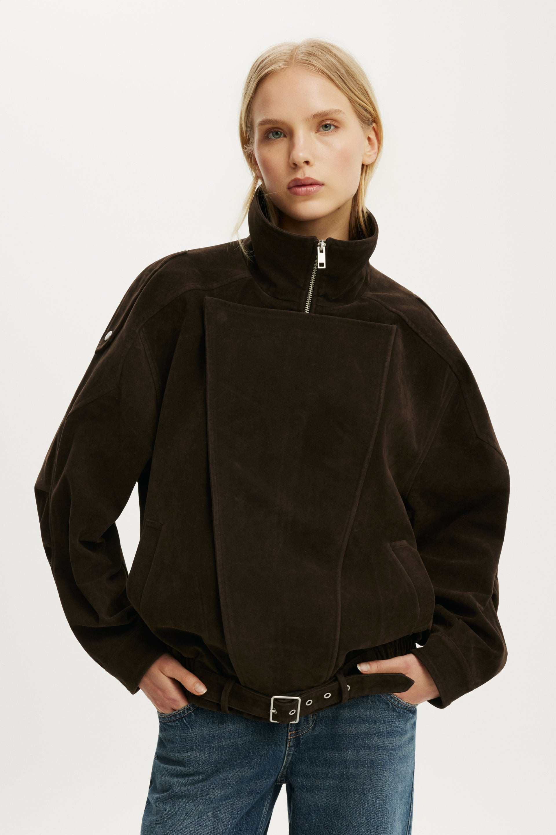 Cotton On Women - Cove Faux Suede Biker Jacket - Dark oak | Cotton On (UK)