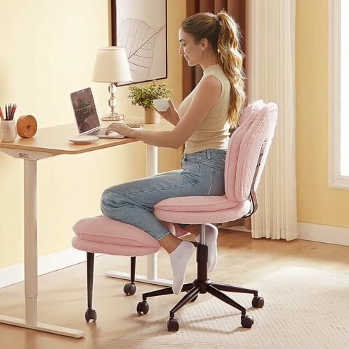 Pinmoco Ergonomic Cross Legged Office Chair for ADHD, Kneeling Chair with 360° Swivel Wheels and Reversible Seating for Meditation, Adjustable Height and Seat Deapth, Teddy Fabric, Pink | Amazon (US)