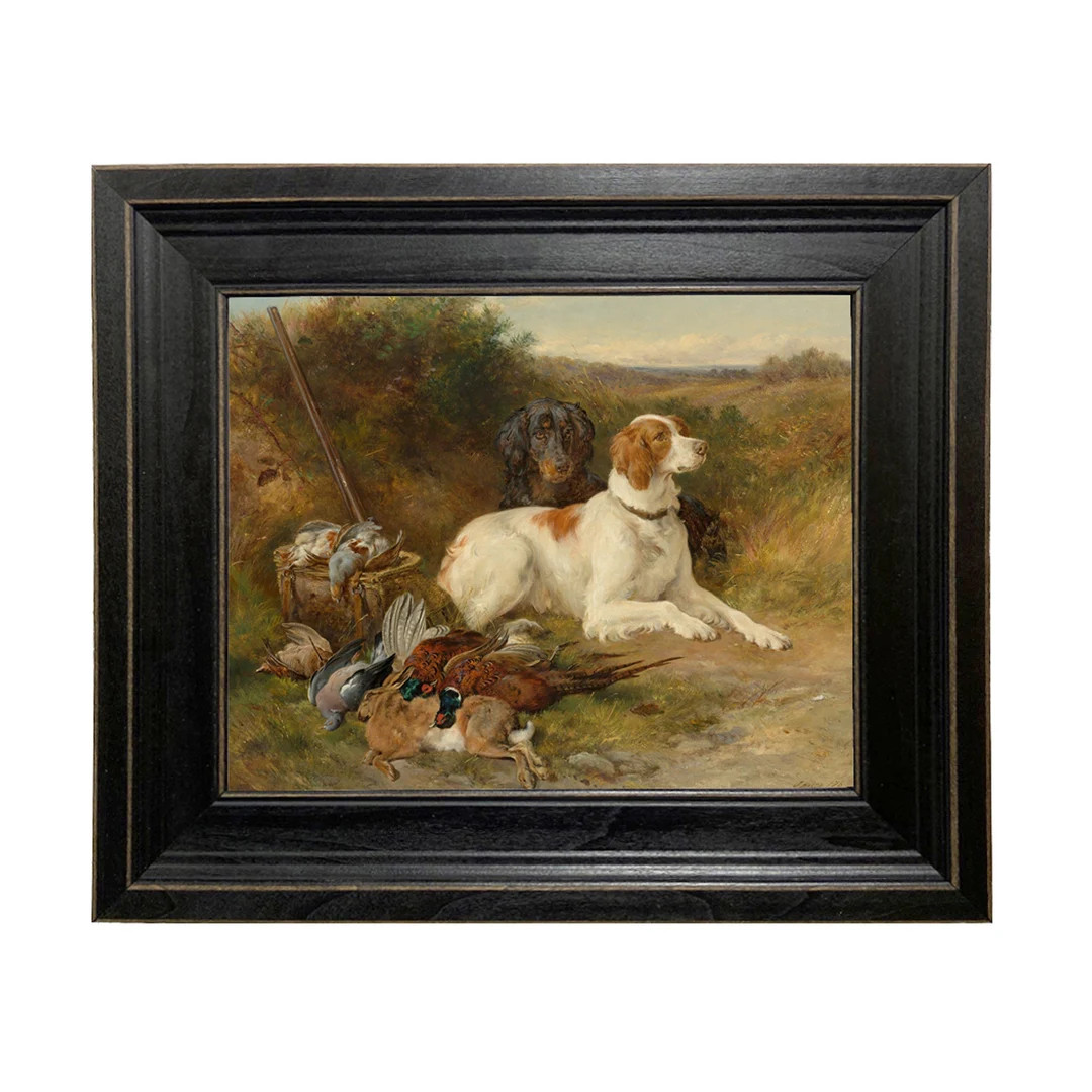 Hunting Dogs Landscape Oil Painting Reproduction Print on Canvas in Distressed Black Wood Frame -... | Etsy (US)