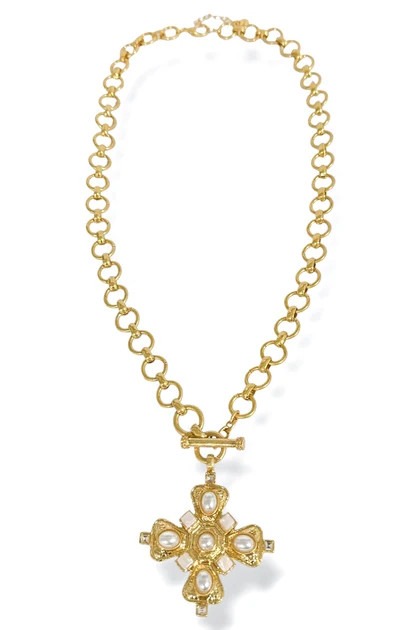 Lainey Cream Gold Statement Cross Pendant Necklace | The Willow Tree
