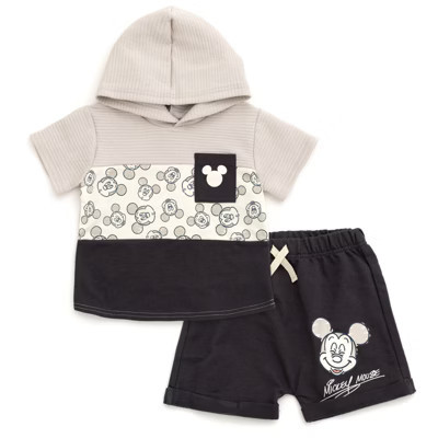 Disney Mickey Mouse Newborn Baby Boys Pullover Hoodie and French Terry Shorts Gray Mickey Mouse 6-9 Months | Target