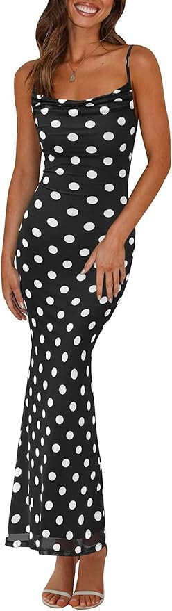 PRETTYGARDEN Women's 2026 Spring Floral Spaghetti Strap Maxi Dress Stretch Sexy Bodycon Dress Bac... | Amazon (US)