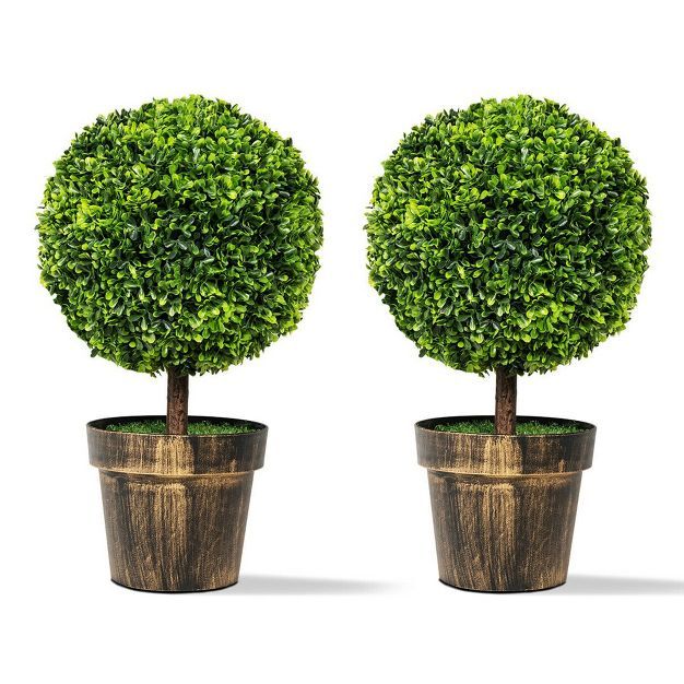 Costway 2PCS 22'' Artificial Topiary Ball Tree Fake Boxwood Plant Home Office Decor | Target