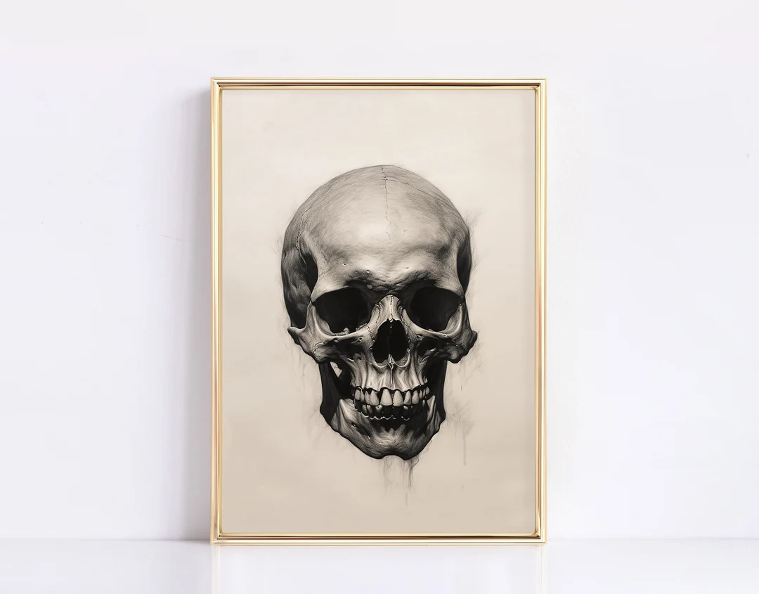 Vintage Halloween Print Dark Academia Skull Sketch Fall Print Halloween Decor Modern Vintage Blac... | Etsy (US)