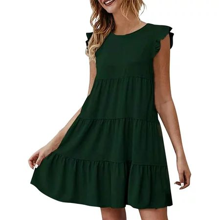 Gibobby Dress Women Dress Women s Tunic Round Neck Ruffle Loose Flowy Babydoll Swing Mini Dresses Bl | Walmart (US)
