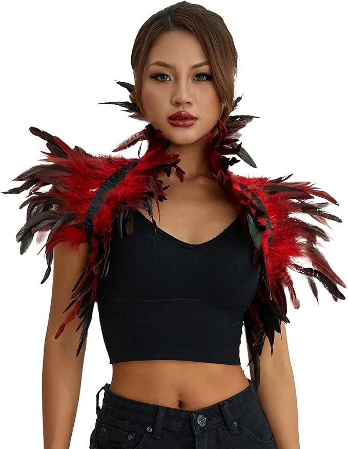 Womens Natural Feather Cape Costume Gothic Shawl Shrug Collar Feather Cloak Halloween Maleficent ... | Amazon (US)