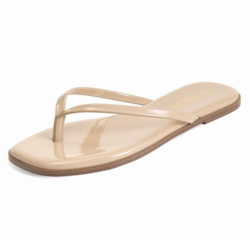 Rihero Flip Flops for Women Beach Nude Sandals Wide Width Square Toe Summer Comfortable Walking Thong Flat Sandals Size 10 | Amazon (US)