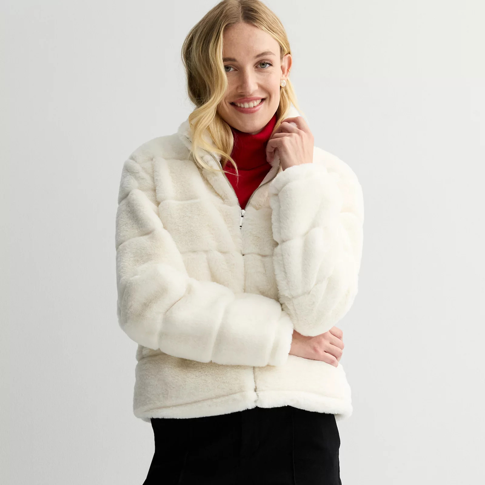 Women's Nine West Turtleneck Faux Fur Jacket | Kohl's