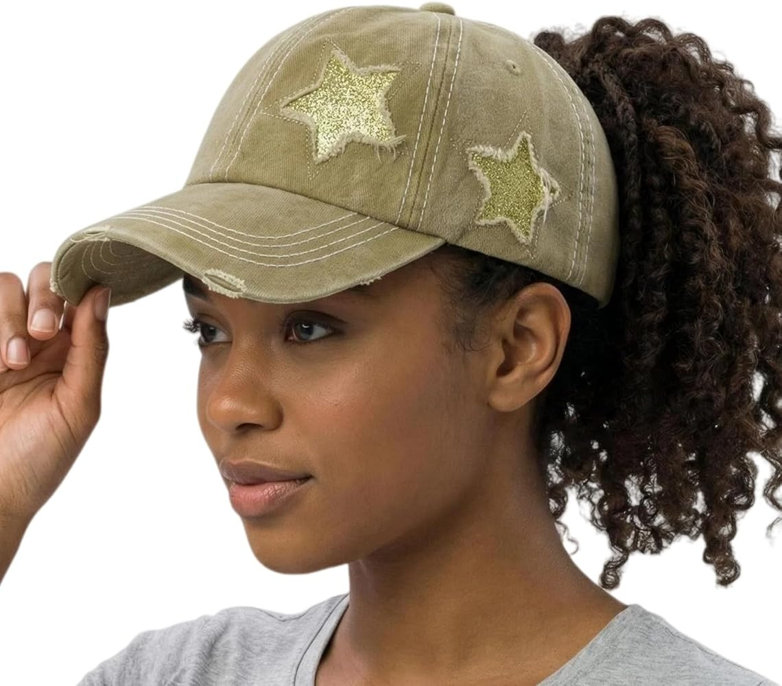 Womens High Ponytail Messy Bun Baseball Caps Distressed Unconstructed Hats | Amazon (US)