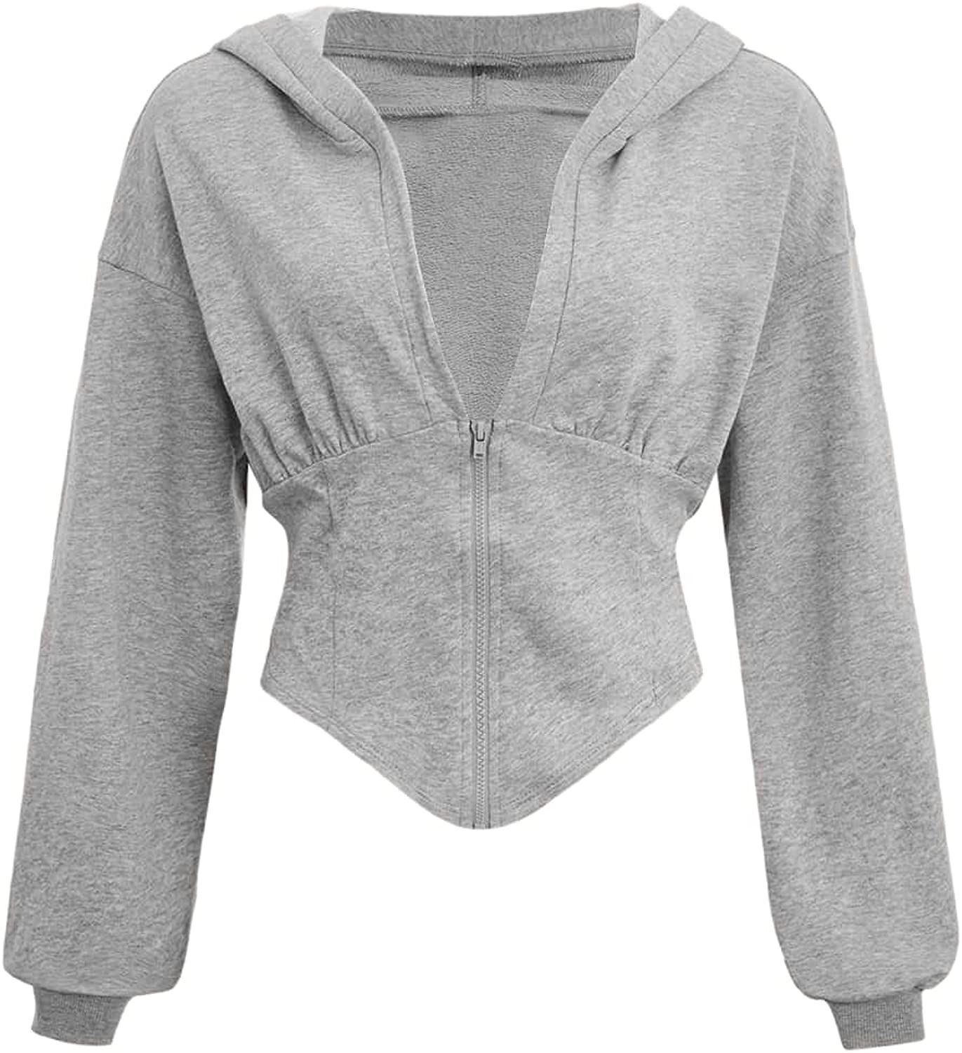 Verdusa Women's Zip Up Long Sleeve Asymmetrical Crop Hoodie Sweatshirt Top Light Grey M at Amazon... | Amazon (US)