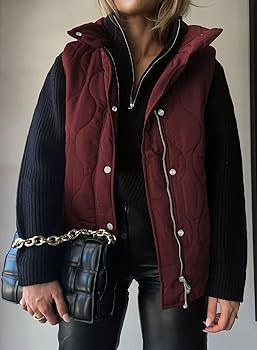 EVALESS Cropped Puffer Vest Women Lightweight Quilted Stand Collar Sleeveless Jackets Fall Button... | Amazon (US)