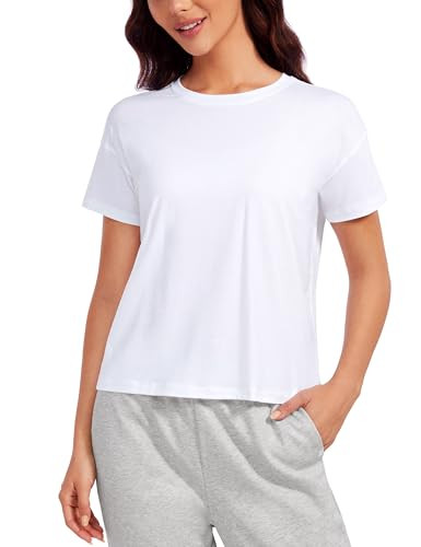 CRZ YOGA Pima Cotton Relaxed T-Shirts for Women - Workout Athletic Gym Casual Short Sleeve Shirts... | Amazon (US)