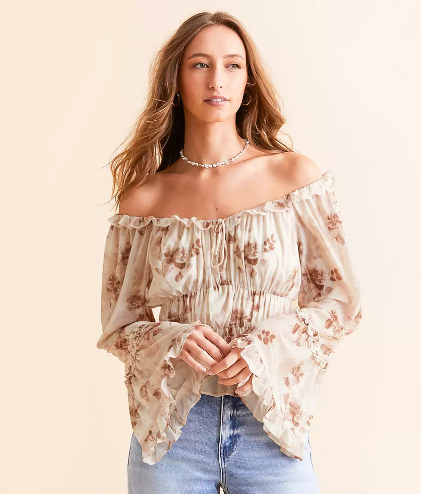 Floral Mesh Ruffle Top | Buckle