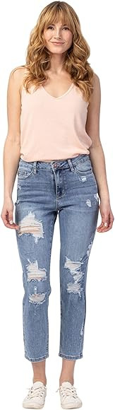 Judy Blue Women's Hi-Waisted Destroyed Boyfriend Fit Jeans | Amazon (US)
