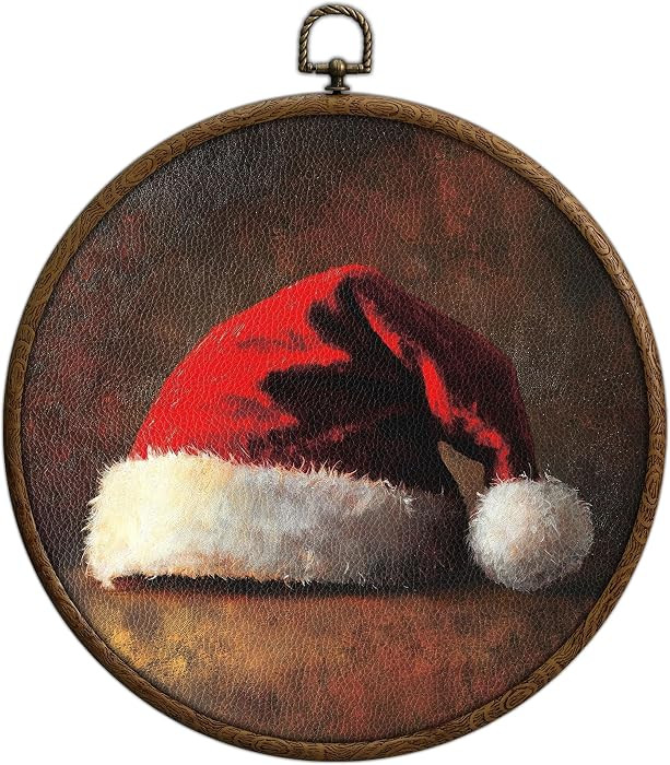 Vintage Christmas Santa Hat Round Wall Art, Retro Santa Hat Waterproof Round Frames for Art, Chri... | Amazon (US)