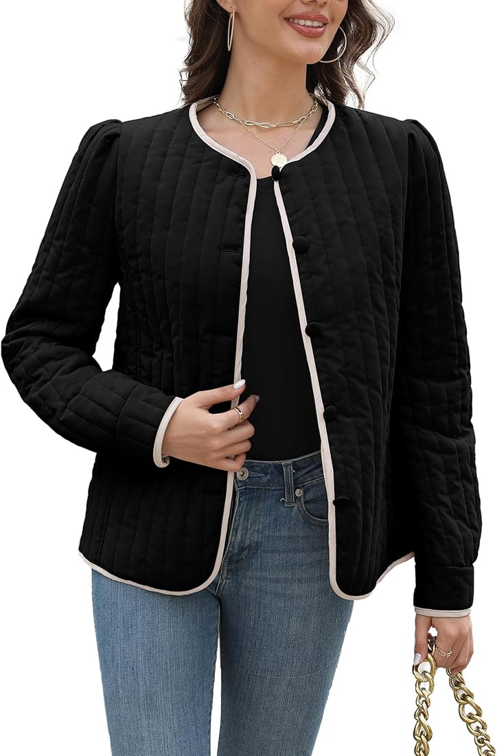 Women's Quilted Puffer Jackets Long Sleeve Button Down Outfits Cropped Lightweight Winter Coats | Amazon (US)