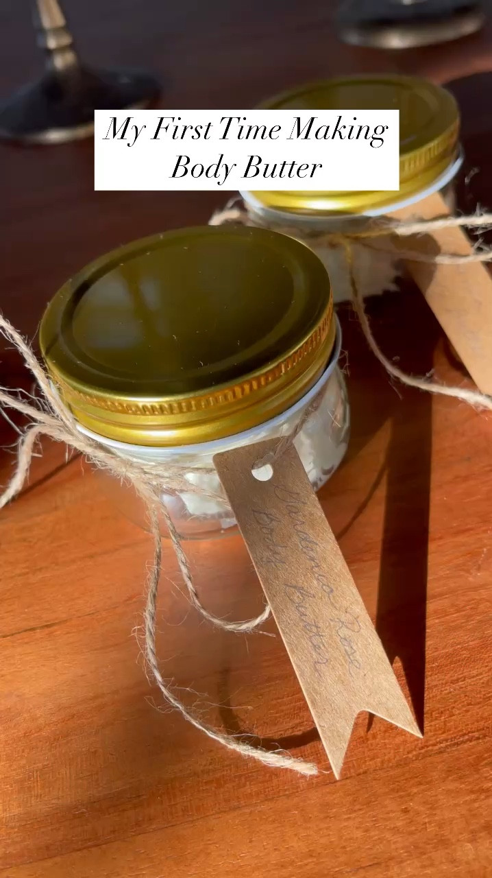 Everything I used to make my first batch of body butter!

Recipe:
You need to sanitize your jar(s) before adding your lotion to them. I washed mine first with hot water and soap. Then I filled them with boiling hot water and let it sit for 10 minutes.

1 cup shea butter 
1/2 cup almond oil
1 tbs jojoba oil 
1/2 tbs beeswax 
1 tsp vitamin E oil 
40-50 drops rose essential oil
40-50 drops gardenia essential oil 

1. Add shea butter, almond oil, jojoba oil and beeswax to a double boiler. Cook on low until fully melted.
2. Remove from heat and let sit for 10 minutes.
3. Add vitamin E oil, rose essential oil and gardenia essential oil and mix. I tend to put a bit more than you are supposed to, so if you are unsure, maybe start with 30 of each for your first batch.
4. Move mixture to fridge for 10-15 minutes until soft, but scoopable.
5. Use a hand mixer to whip until creamy. 
6. Add to sanitized jars and refrigerate. 
7. You can make a loose paste of 1 tsp corn starch mixed with jojoba oil to help thicken if need be. 

This lotions should be good for 3-6 months at room temperature stored in a dark place. It should last 6-12 months refrigerated

 Amazon home, Amazon finds, Amazon favorites, Amazon crafts, healthy living, body butter, body lotion

#LTKFindsUnder50 #LTKFindsUnder100 #LTKHome