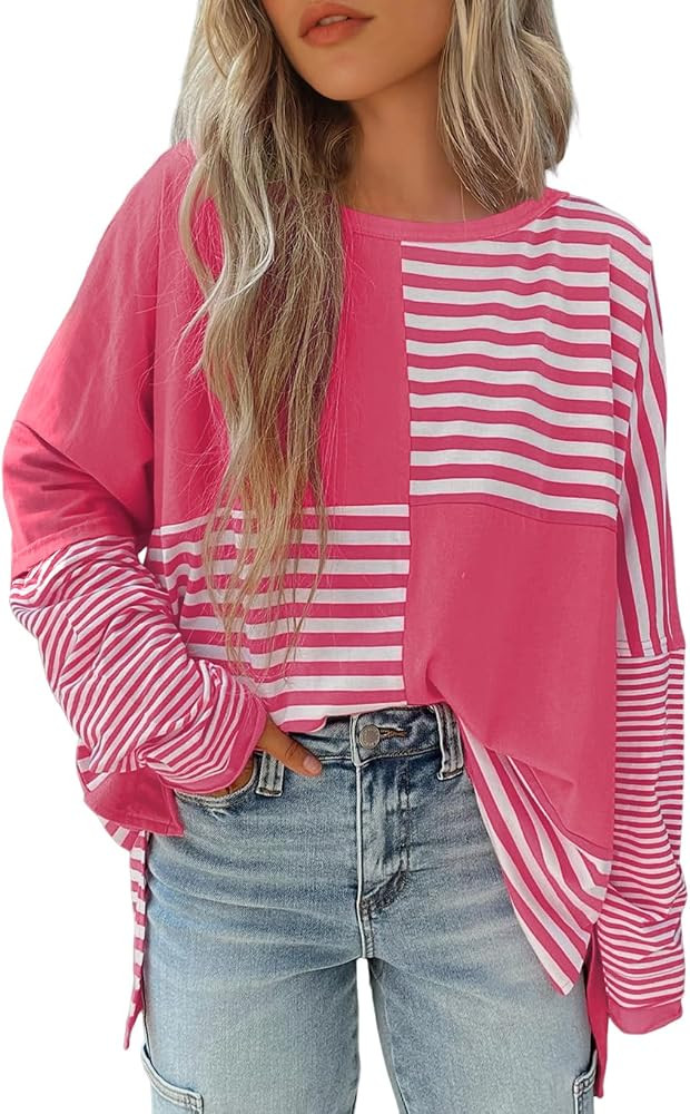 Acelitt Womens Long Sleeve Color Block Striped Tops,S-XXL | Amazon (US)