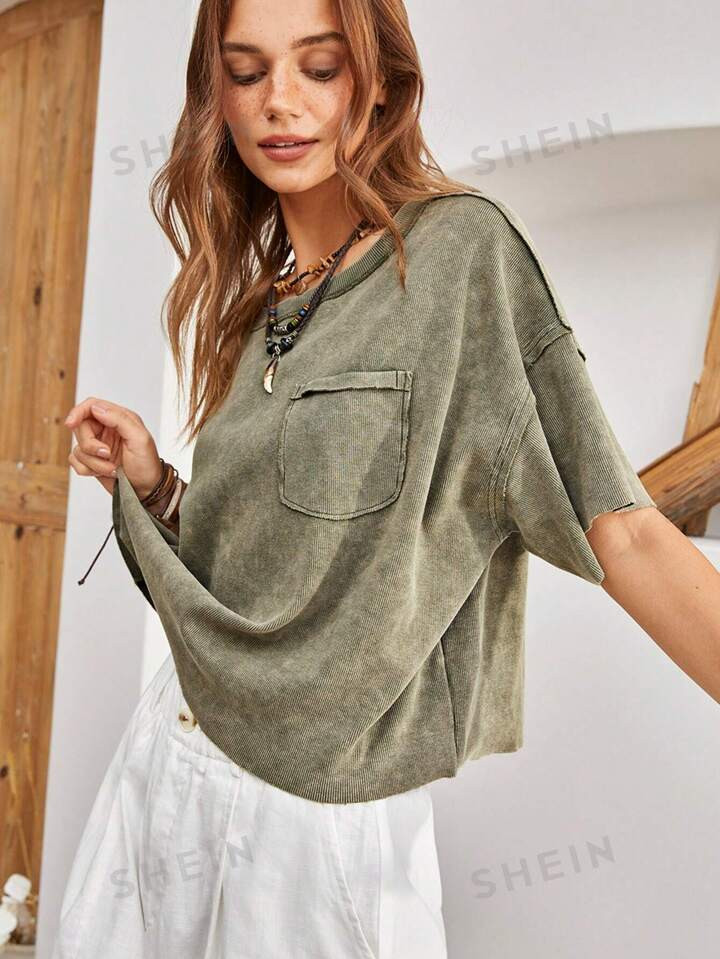 SHEIN BohoFeels Stitching Detail Drop Shoulder T-Shirt | SHEIN