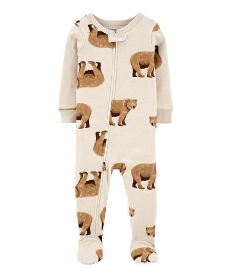 Beige & Brown Bears Zip-Up Footie - Infant | Zulily