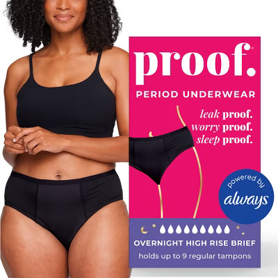 Proof. by Always Women's High-Rise Briefs, Overnight Absorbency Women's Period Underwear - Small - Black | Target