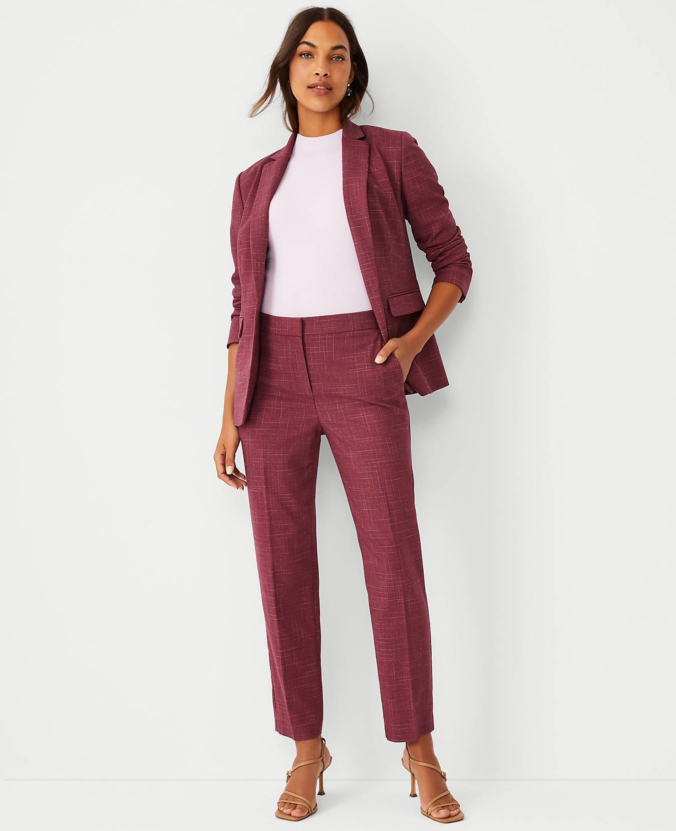The Petite High Waist Slim Ankle Pant in Cross Weave | Ann Taylor (US)