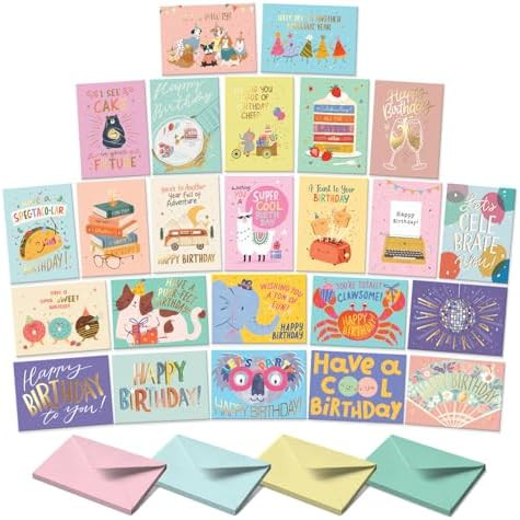 S&O Box of Birthday Cards with Envelopes - Bulk 24 Unique Happy Day Notes - Colorful Birthday Dec... | Amazon (US)