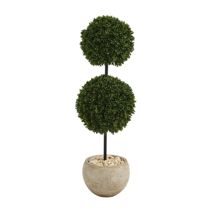 45" Indoor/Outdoor Boxwood Double Ball Artificial Topiary Tree in Planter Sand - Nearly Natural | Target