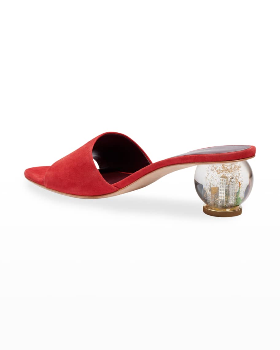 polished cityscape globe-heel slide sandals | Neiman Marcus