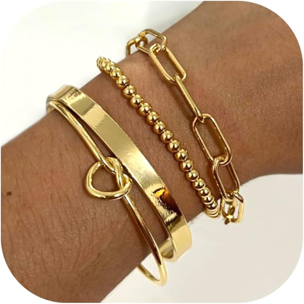 Reoxvo 14K Gold Plated Bangle Cuff Bracelets for Women Non Tarnish Gold Bracelet Stack Jewelry Se... | Amazon (US)