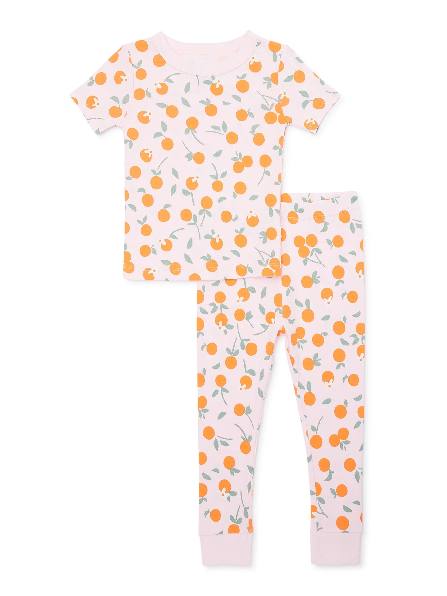 Wonder Nation Baby and Toddler Girls Cotton Tight Fit Top and Pants, 2-Piece Sleep Set, Sizes 12M... | Walmart (US)