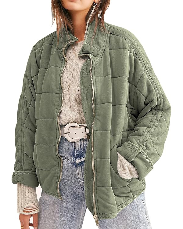 SAUKOLE Womens Winter Dolman Long Sleeve Full-zip Quilted Jacket Coat Warm Outerwear | Amazon (US)
