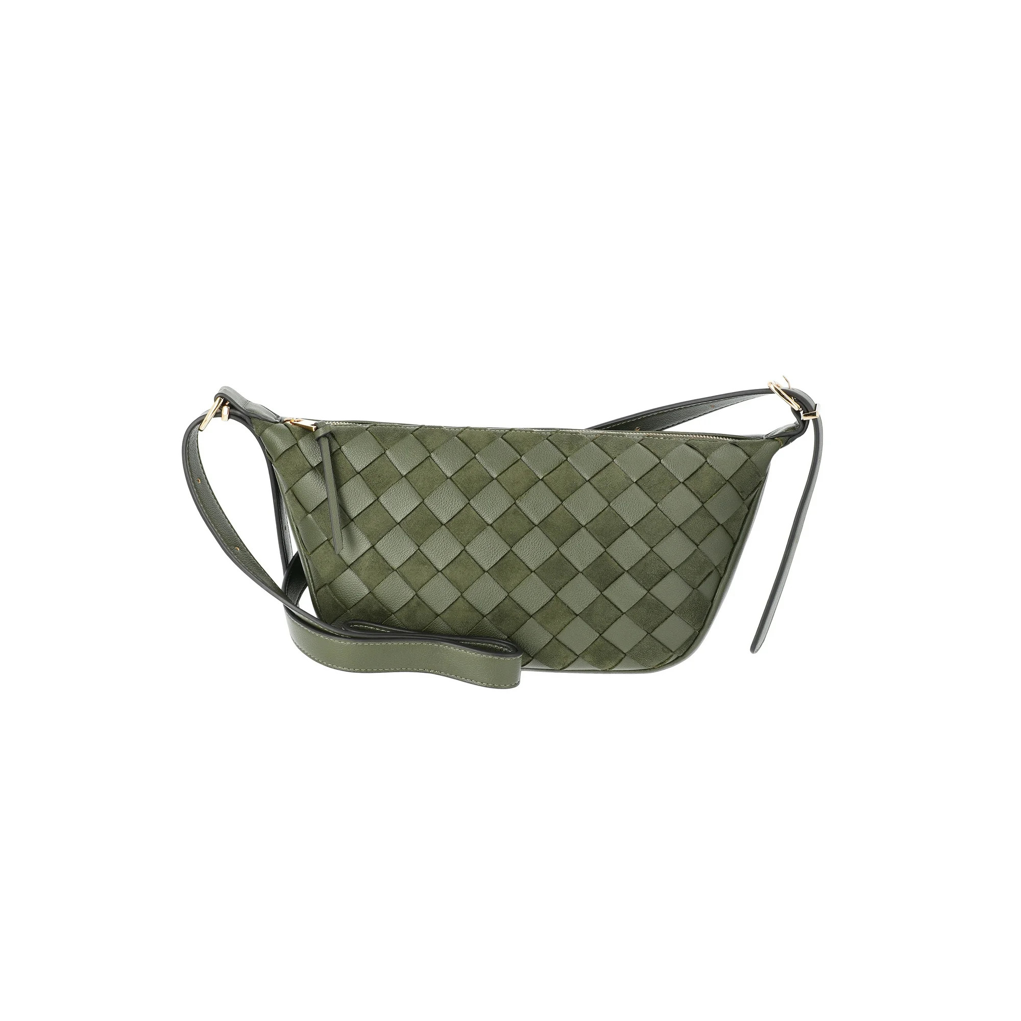 Time and Tru Women's Woven Faux Leather and Suede Sling Crossbody Bag, Olive | Walmart (US)