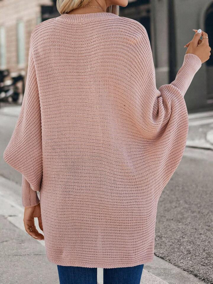 SHEIN Essnce Solid Batwing Sleeve V Neck Sweater | SHEIN