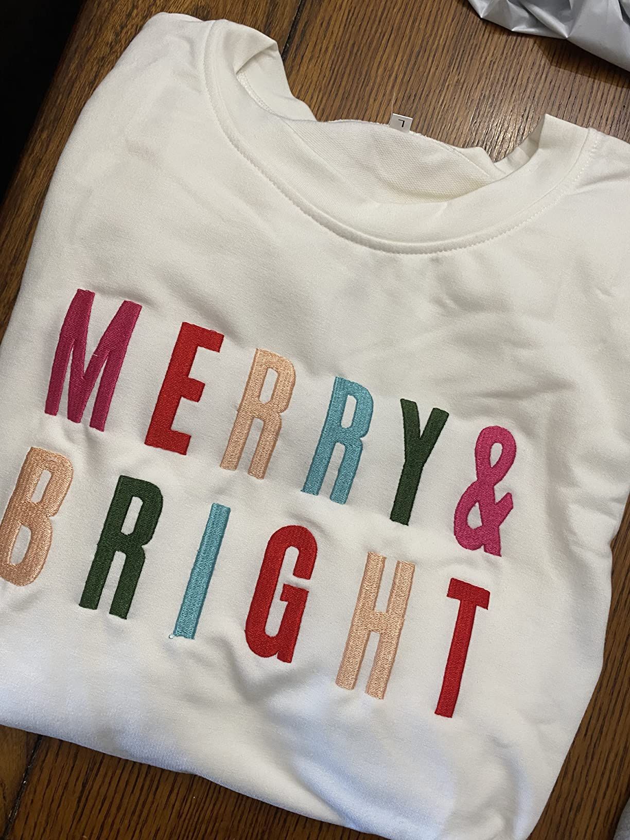MOUSYA Christmas T-Shirt Women Merry Bright Colorful Letter Printed Sweatshirt Casual Long Sleeve Round Neck Pullover Tops | Amazon (US)