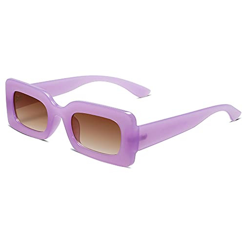 SOJOS Retro 90s Nude Rectangle Sunglasses Womens Mens Trendy Chunky Glasses Purple Frame Brown Lens | Amazon (US)