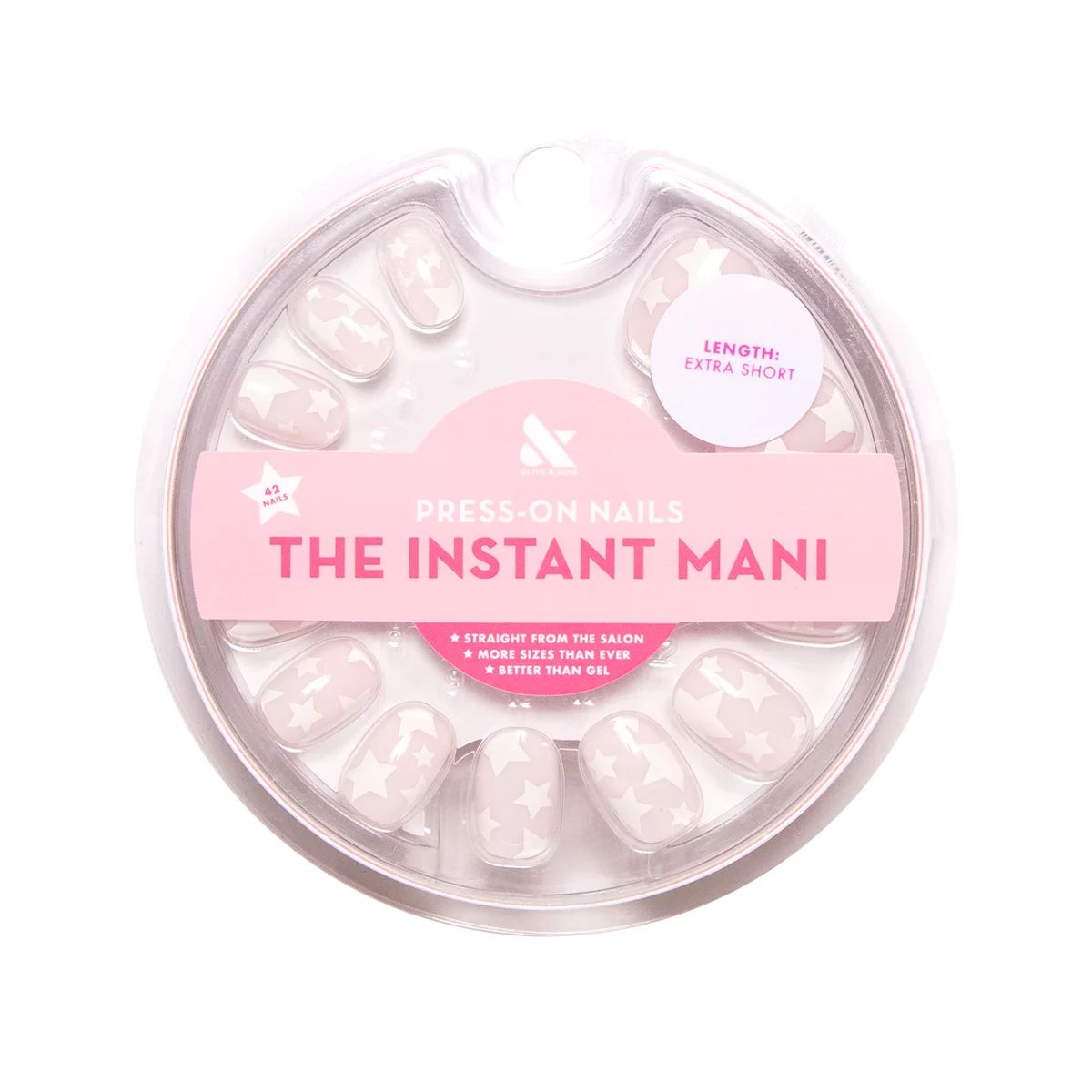 Olive & June Instant Mani Round Extra Short Press-On Nails, White, Super Stars, 42 Pieces | Walmart (US)