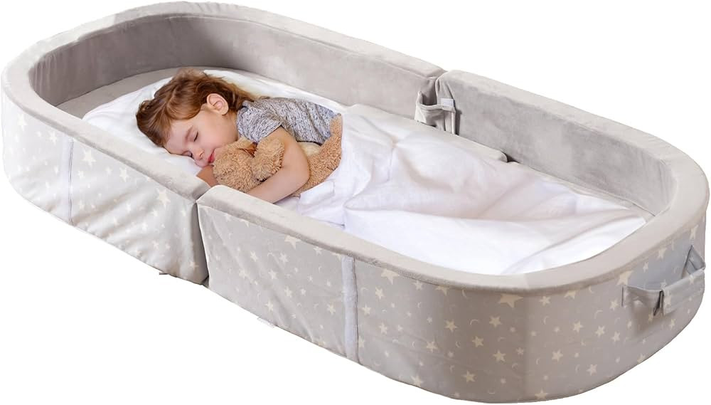 BYBYME Portable Toddler Floor Bed - Waterproof Folding Travel Crib with Washable Fitted Sheet, Id... | Amazon (US)