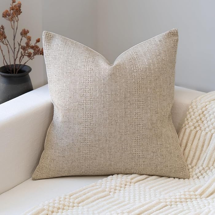 FIOUOVO Decorative Neutral Throw Pillow Covers 20x20 Farmhouse Pillow Covers Cotton Stripe Cushio... | Amazon (US)
