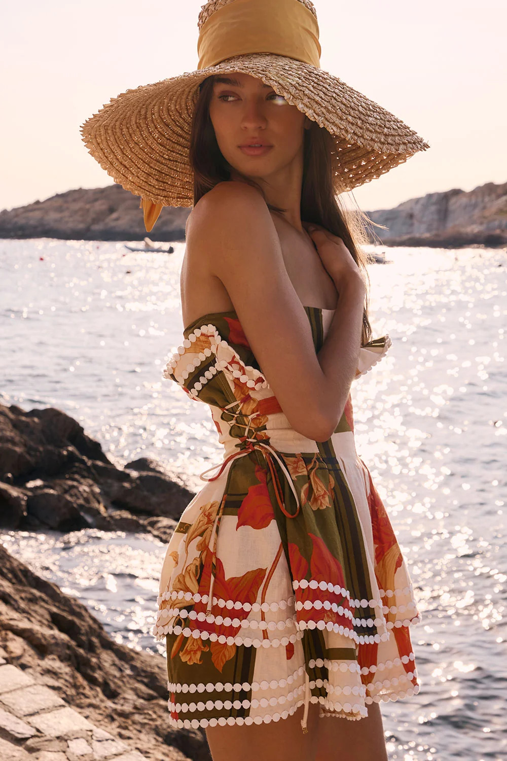 Orange Terravine Print Strapless Josephine Playsuit | Sabo Skirt US
