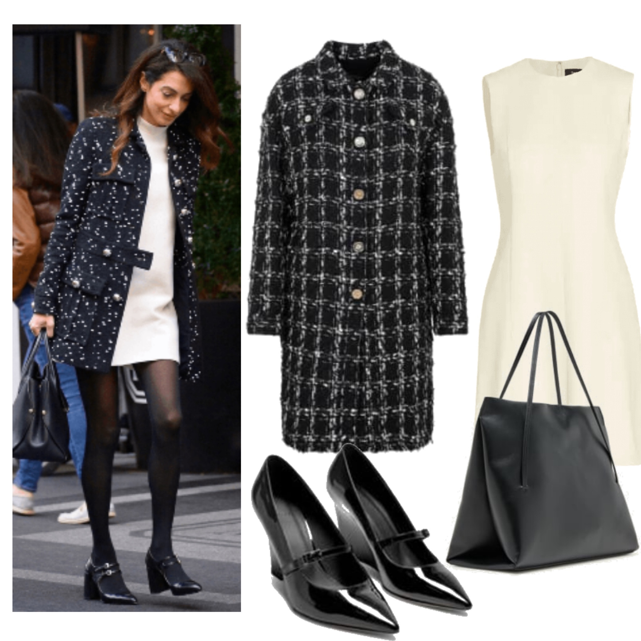 Amal Clooney nails it with her winter white dress, Boucle coat, Mary Jane’s and if horse-her black tights. Love this look! 

#LTKmidsize #LTKover40 #LTKstyletip