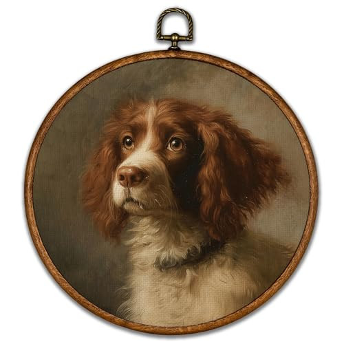 BCUANGD Retro Dog Round Wall Art Decor - Vintage Antique Dog Wall Art Canvas Frame Artwork Prints, Rustic Cottagecore Nature Round Wall Hanging Decorations for Home Farmhouse, 10"x10" | Amazon (US)