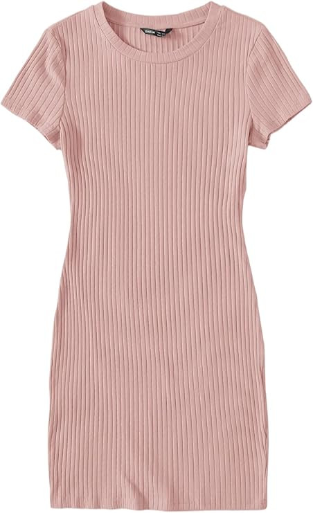 SheIn Women's Short Sleeve Pencil Dress Casual Basic Bodycon T Shirt Mini Dresses | Amazon (US)